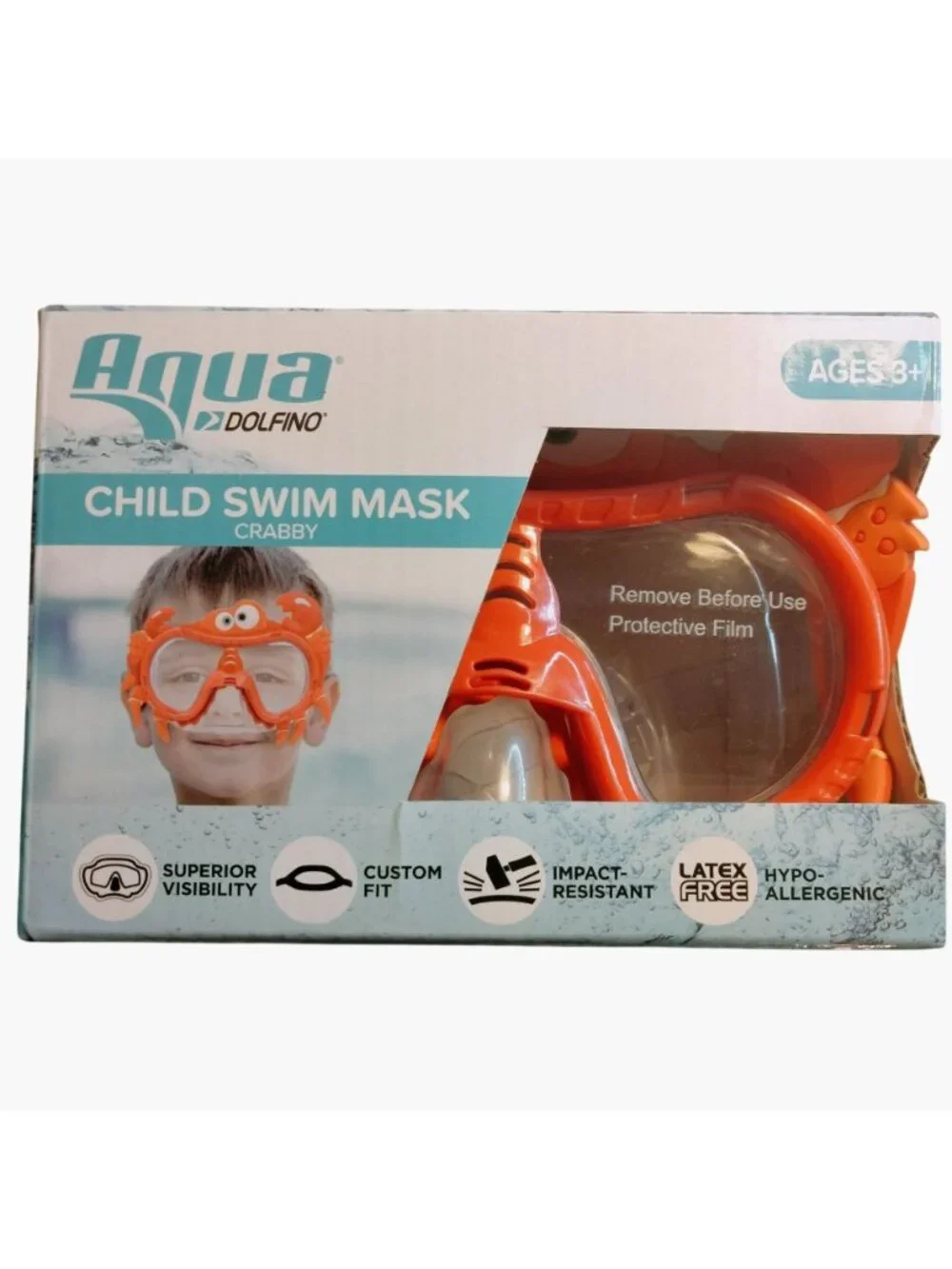 Aqua Dolphino Kids Swim Mask Crabby Latex Free Hypoallergenic Polycarbonate Lens